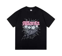 Beige T - Shirt, Graphic Print with Spider Web and Blue Stars, Short Sleeve Crew Neck, Streetwear Style, Soft Cotton Fabric, Men's/Women's Casual Top for Trendy Outfits-color02||l