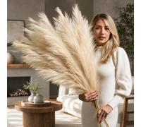 Beige Tall Pampas Grass Artificial, 3x 115cm Stems of Extra Large, Full & Fluffy Faux Pampas Grass for Tall Vases Floor Standing, Bendable Fake Pampas Grass Decor