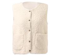 Beige Teddy Fleece Gilet for Women Sleeveless V-neck Button Down Vest Sherpa Fluffy Waistcoat Coat Solid Color Lightweight Cozy Gilets Ladies Winter Soft Jacket with Pockets Fur Fuzzy Outwear XS S M