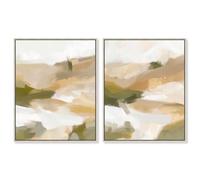 Beige Temptation Duo Framed Canvas Print Living Room Wall Art Set by Art Remedy, Silver Frame, 16 x 20