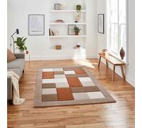 (Beige / Terra, 80 x 150 cm) Think Rugs Brooklyn BRK04 Box Checkers Geometric Rugs Multi Colour Small XL Extra Large Living room Bedroom Rug Carpet Mat Hallway Runner