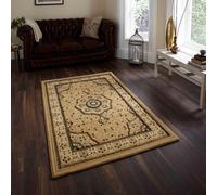 Beige Traditional Easy To Clean Bordered Floral Rug For Dining Room-150Cm (Circle)