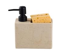 Beige Travertine Soap Dispenser with Sponge & Brush Holder - Hand & Dish Resin Soap Pump Bottle for Kitchen & Bathroom, 2-in-1 Countertop Organizer, with 2 Natural Sponges (Luxury Home Decor)