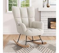 Beige Tufted Sherpa Upholstered Rocking Chair