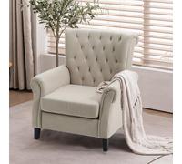 (Beige) Tufted Upholstered Wingback Armchair