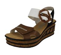 (Beige, UK 7.5) Ladies Rieker Buckle Detailed Wedge Sandal 68176
