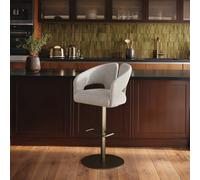 Set of 2 Beige Upholstered Adjustable Swivel Bar Stools with Brass Base - Azalea