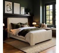 Beige Upholstered Double Ottoman Bed with Soft Curved Headboard and Footboard - Althea