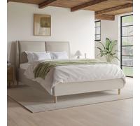 Beige Upholstered King Size Ottoman Bed with Pillow Headboard - Clifton