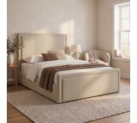 Beige Upholstered King Size Side Lift Ottoman Bed - Joan
