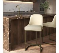 Beige Upholstered Kitchen Stool with Brass Legs - Callie
