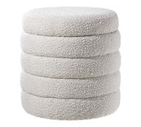 Beige Upholstered Round Storage Ottoman