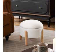Beige Upholstered Round Storage Ottoman Foot Rest