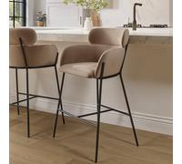 Beige Velvet Curved Kitchen Stool with Back - Isla