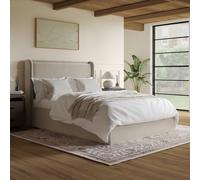 Beige Velvet Double Ottoman Bed with Cushioned Headboard - Frida
