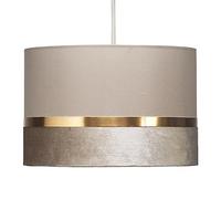 Beige Velvet & Fabric Vintage Easy Fit Drum Pendant Shade with Gold Metallic Band | 30cm Diameter (12") | None Electric Ceiling Lampshade | Fits All Lampholder Types E14 E27 B15 B22