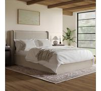 Beige Velvet King Size Ottoman Bed with Cushioned Headboard - Frida