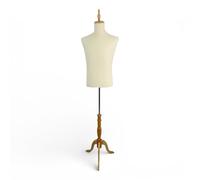 Beige Velvet Male Mannequin Torso with Adjustable Wooden Tripod Stand, Pinnable Dress Form 130-180cm, Polystyrene Body Menswear Display Dummy