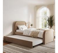 Beige Velvet Single Guest Bed with Trundle and Curved Headboard - Naomi