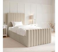 Beige Velvet Single Side-Lift Ottoman Bed - Khloe