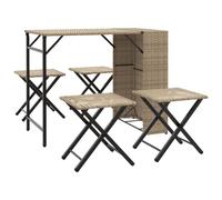 (beige) vidaXL Garden Dining Set 5 Piece Outdoor Foldable Table and Chair Poly Rattan