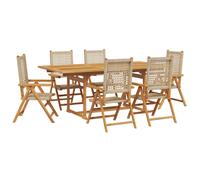 (beige) vidaXL Garden Dining Set 7 Piece Table and Chair Poly Rattan and Solid Wood