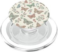 Beige Vintage Spring Butterfly Floral Pattern PopSockets PopGrip for MagSafe