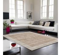 Beige Viscose Easy To Clean Bordered Luxurious , Modern Rug For Living Room, Bedroom - 200 X 200 (Square)