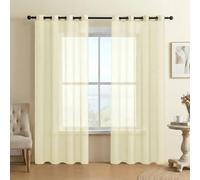 Beige Voile Curtains for Living Room - Premium Anti-Wrinkle Eyelet Net Curtains, Semi-Sheer Privacy Panels for Bedroom, Bay Window & Patio Doors, Light Filtering Textured Drapes (2 Panels)-55x87inch