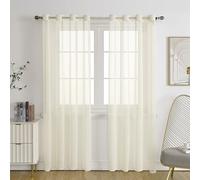 Beige Voile Curtains for Living Room - Premium Anti-Wrinkle Eyelet Net Curtains, Semi-Sheer Privacy Panels for Bedroom, Bay Window & Patio Doors, Light Filtering Textured Drapes (2 Panels)-55x63inch