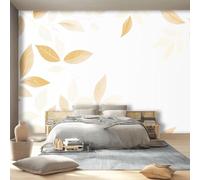 Beige Wall Mural Photo Wallpaper Mural - Minimalism Elegance Line Art of Leaves Non-Woven Decorative Wallpaper for Children's Bedroom Living Room Home Decoration, 350 x 256 cm (W x H)