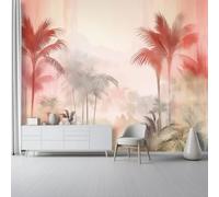 Beige Wall Mural Photo Wallpaper Mural - Watercolor Bohemian Palm Trees Illustration Non-Woven Decorative Wallpaper for Children's Bedroom Living Room Home Decoration, 400 X 280 Cm (W X H)