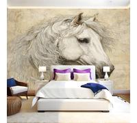 Beige Wall Murals for Living Room Animal White Horse 3D Print Photo Wallpaper Luxury Design Modern Non-Woven Wall Mural Sofa TV Kids Bedroom Decoration 200 x 140cm