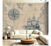Beige Wall Wallpaper, 350 x 256 cm（WxH Nostalgia Sailing Maps Wallpaper - Premium Non-Woven Fabric Art Print for Bedroom Boys' Room Collection Room Not Peel and Stick (Paste Required)
