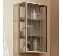 Beige WallMounted Single Door Glass Storage Cabinet Tempered Glass Door Organizer Metal Frame Medicine Cabinet for Kitchen & BathroomStylish and Functional