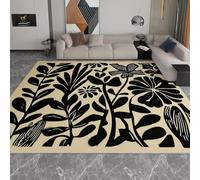 Beige Washable Area Rugs Japanese Woodblock Print Flowers Leaves Area Rug 140 x 200 cm, Soft Short Pile Carpet Mat Durable Foldable Apply to Living Room Bedroom Dining Room Runner