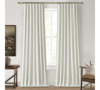 Beige White 100 Inch Bedroom Curtains Blackout,Country Cottage Core Thick Linen Pleat Window Drapes for Nursery Kids Room Thermal Room Darkening Winter Curtains to Keep Cold Out 40"Wx100"L 2 Panels