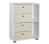 (Beige, White) 6 Section Wooden Bookcase Living Room Drawers