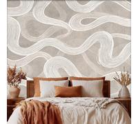 Beige White Abstract Wallpaper for Bedroom Living Room Decor, Modern Curved Line Wall Mural Home Accessories, Waterproof Wall Paper 400 x 280 cm F-WH&168