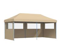 (beige, with 3 sidewalls) vidaXL Foldable Tent Pop-Up with 4 Side Walls Outdoor Party Tent Garden Gazebo