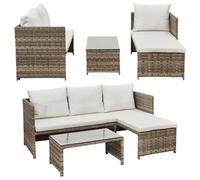 (Beige with Cream Cushions) Florence Rattan Corner Sofa Set with Cushions & Table Outdoor Patio Garden Furniture