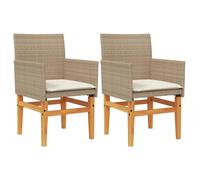 (beige, with cushion) vidaXL Garden Chairs with Cushions Outdoor Chair Poly Rattan and Solid Wood