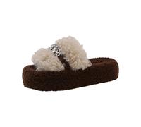 Beige Women's Letter Thick Soled Slippers Rhinestone Open Toe Height Enhancing for All Day Comfort in Cold Weather Perfect for Leisure and Errands with Lightweight Design