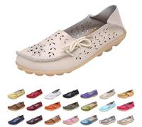 Beige Women's Loafers & Moccasins Comfort Wide Fit Walking Cute Flat Loafer Flower Hollow Out Soft Cowhide Leather Loafer Flat Shoes Slip-Ons Ladies Loafers Slippers Footwear UK Size 6