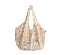 Beige Women's Shoulder Tote Bag,Knitting Craftsmanship,Lazy Style,Mesh Beach Holiday Bag,Large Capacity,Bohemian Style