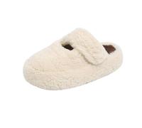 Beige Women's Thick Sole Height Increasing Half Slippers with Letters and Velvet for Fall and Winter Comfort Ideal for Indoor and Outdoor Use Easy to Wear