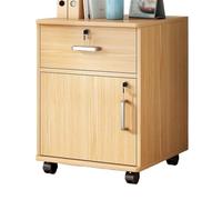 Beige Wooden Filing Cabinet with Lock One Drawer & Door Small Home Office Storage Wheel Slide Side Cabinet for nizing Files & Documents