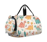 Beige Woods Dinosaur Kids Duffel Bag with Shoes Compartment Multifunctional Sport Gym Tote Bags for Beach Swim Bags Pool Sports