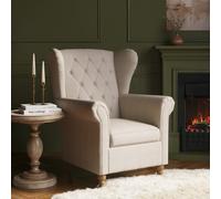 Beige Woven Fabric Wingback Armchair - Martha