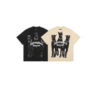 (Beige, XL) Men's Oversized T-shirt Doberman Pinscher Printed T-shirt